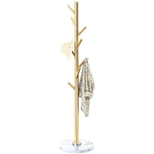 Coat Rack, Coat Rack Stand with 8 Hooks, Coat Tree Golden - side angle