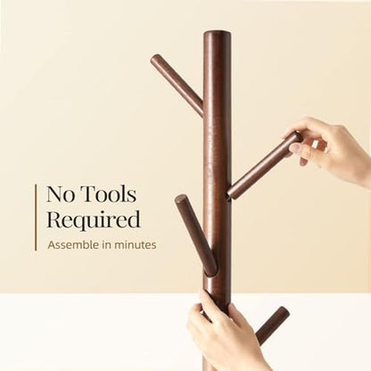 Solid Wooden Coat Rack Freestanding with 8 Hooks,  Brown - packaging