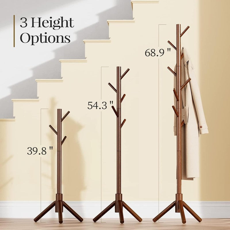 Solid Wooden Coat Rack Freestanding with 8 Hooks,  Brown - fabric and fit
