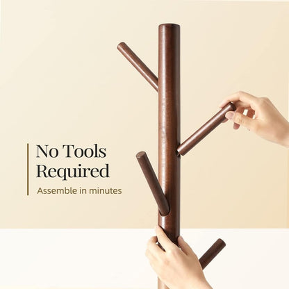 Solid Wooden Coat Rack Freestanding with 8 Hooks,  Brown - lifestyle look