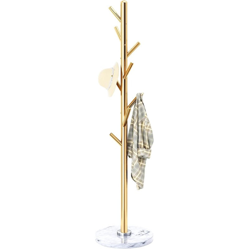 Coat Rack, Coat Rack Stand with 8 Hooks, Coat Tree Golden - front view