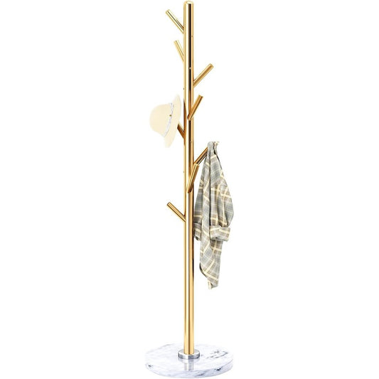 Coat Rack, Coat Rack Stand with 8 Hooks, Coat Tree Golden - front view