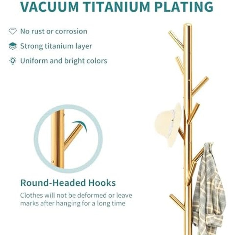 Coat Rack, Coat Rack Stand with 8 Hooks, Coat Tree Golden - packaging