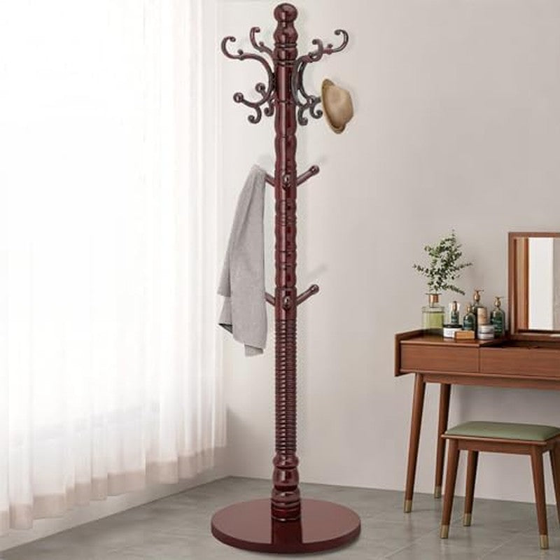 Wooden Coat Rack Vintage Coat Rack Freestanding wi Triangle Base - side angle