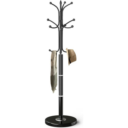 Coat Rack, Coat Rack Stand with 12 Hooks, Coat Tre Black-12 Hooks - front view