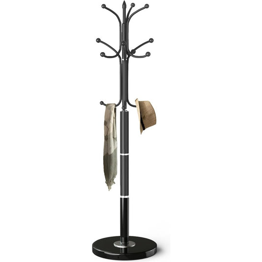 Coat Rack, Coat Rack Stand with 12 Hooks, Coat Tre Black-12 Hooks - front view