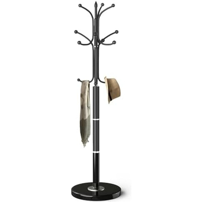 Coat Rack, Coat Rack Stand with 12 Hooks, Coat Tre Black-12 Hooks - side angle