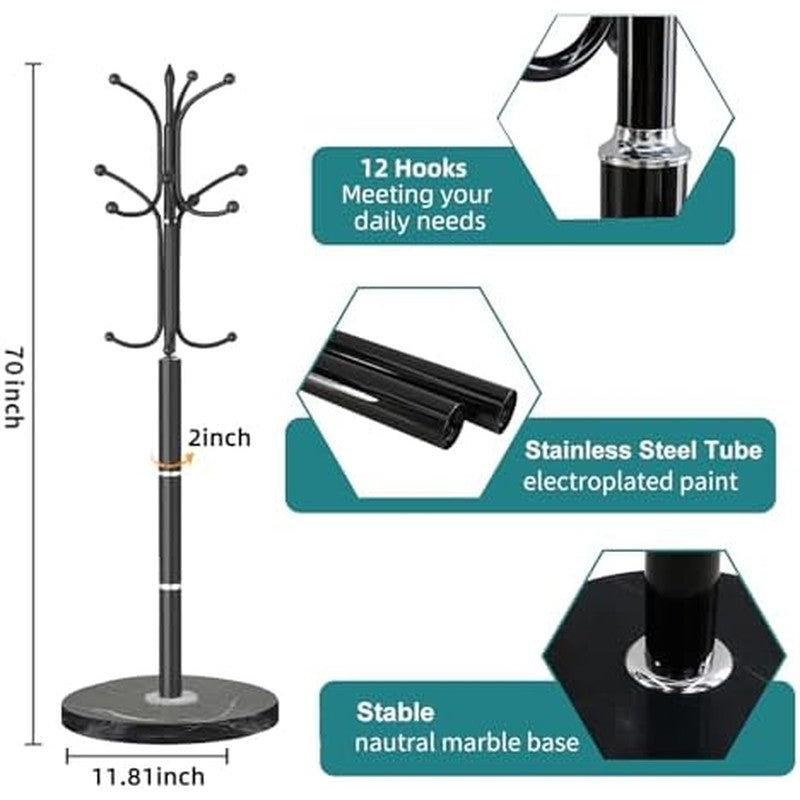 Coat Rack, Coat Rack Stand with 12 Hooks, Coat Tre Black-12 Hooks - in use